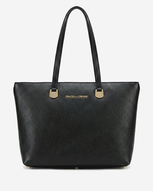 Black Simona Italian calf leather women's shoulder bag with sleek design and top handle, crafted for style and elegance.