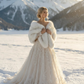 Ivory with Brown Tips Bridal Faux Fur Shawl (Butterfly Wht07)