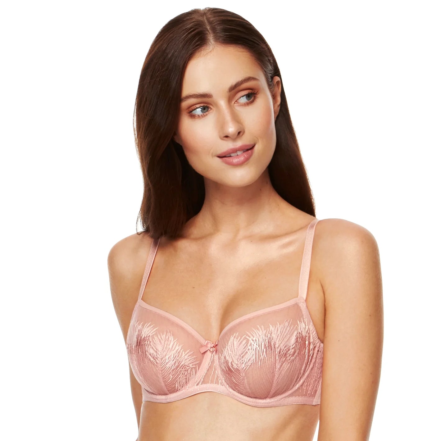 Soft See-Through Embroidery Balconette Bra Mable Pink-0