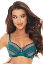 Soft Sheer Mesh Balconette Bra Axami Stripe Green-0