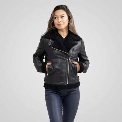 Chelsea Women's Leather Jacket Faux Shearling