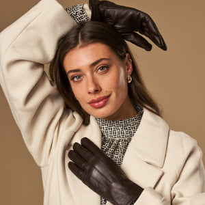 Stella (dark brown) – Sheepskin leather gloves with ultra-warm fleece lining & touchscreen functionality