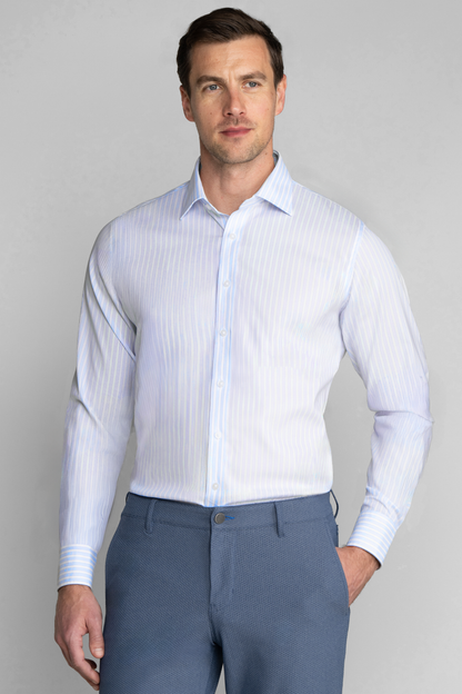 Leader Non-Iron Stripe // Dashed Blue