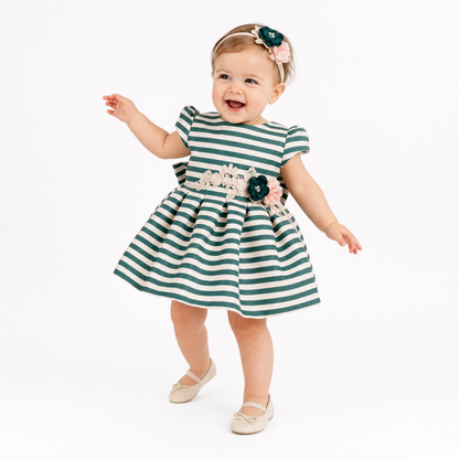 Garden Stripe Baby Dress-0
