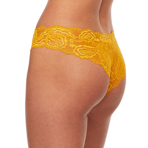 Lavinia Kinga Sunkiss soft lace sheer tanga panty in yellow, back view showing delicate lace details and comfortable fit