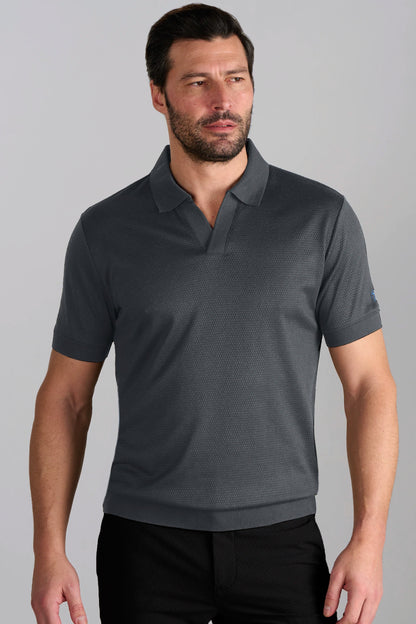 Short Sleeve Sweater Polo Solid // Charcoal
