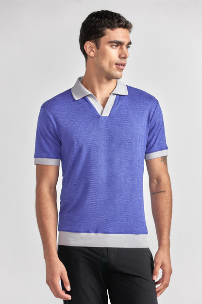 Short Sleeve Sweater Polo Contrast | Cobalt