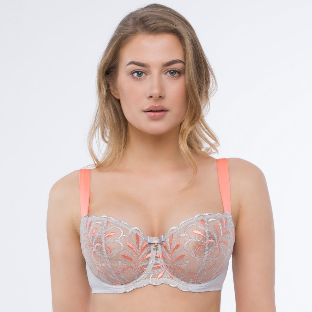 Samanta Sweet Gray Sheer Mesh Embroidered Balconette Bra-0
