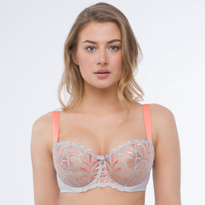 Samanta Sweet Gray Sheer Mesh Embroidered Balconette Bra-0