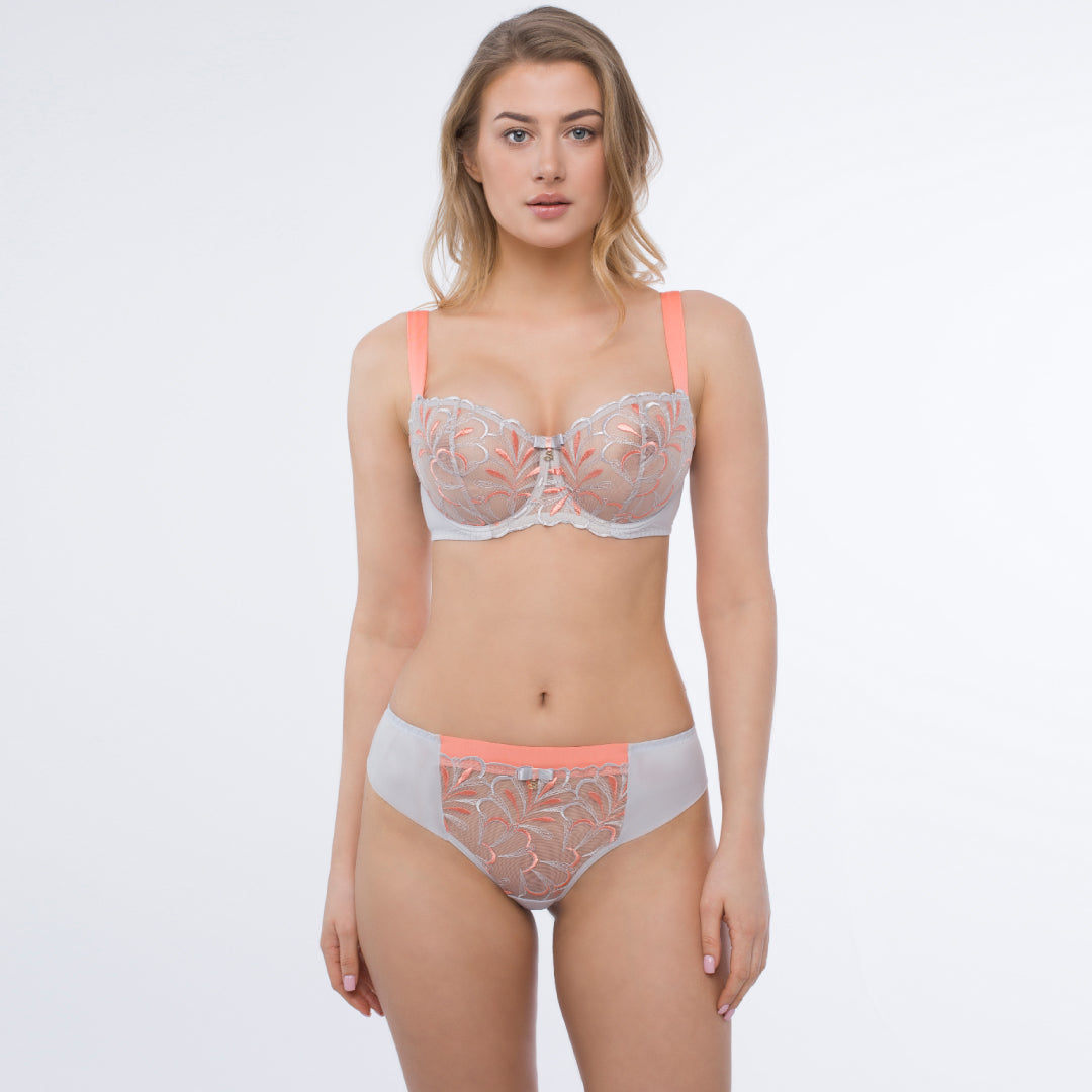 Samanta Sweet Gray Sheer Mesh Embroidered Balconette Bra-4