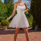 Amoris T103 Short A-Line Glitter Satin Scoop Neckline Dress