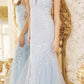 Nox Anabel T1208 Long Mermaid Gown with Feather Straps