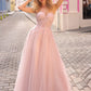 Nox Anabel T1326 Long Strapless Bonded Bodice Glitter Tulle A-Line Gown