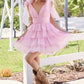 Nox Anabel T133 Fit and Flare Chiffon Dress with Deep V-Pleated Neck