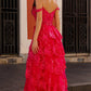 Nox Anabel T1335 Long A-Line Tiered Skirt Lace Applique Sweetheart Dress