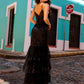 Nox Anabel T1337 Long Tiered Skirt Fitted Sequin Applique Mermaid Gown