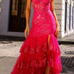 Nox Anabel T1337 Long Tiered Skirt Fitted Sequin Applique Mermaid Gown