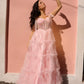 Nox Anabel T1340 Long Ruffled Skirt Boned Bustier Ribbon Strap A-Line Gown