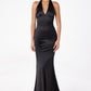 Astee T2001 Fitted Long V-Neckline Halter Top Evening Gown