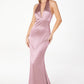 Astee T2001 Fitted Long V-Neckline Halter Top Evening Gown