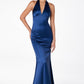 Astee T2001 Fitted Long V-Neckline Halter Top Evening Gown