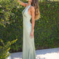 Astee T2001 Fitted Long V-Neckline Halter Top Evening Gown