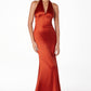 Astee T2001 Fitted Long V-Neckline Halter Top Evening Gown