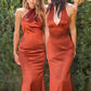 Astee T2001 Fitted Long V-Neckline Halter Top Evening Gown