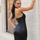 Astee T2001 Fitted Long V-Neckline Halter Top Evening Gown