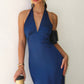 Astee T2001 Fitted Long V-Neckline Halter Top Evening Gown