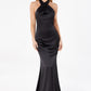 Astee T2005 Fitted Sleek Twisted Halter Top Satin Mermaid Gown