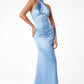 Astee T2005 Fitted Sleek Twisted Halter Top Satin Mermaid Gown