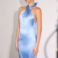 Astee T2005 Fitted Sleek Twisted Halter Top Satin Mermaid Gown