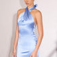 Astee T2005 Fitted Sleek Twisted Halter Top Satin Mermaid Gown