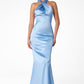 Astee T2005 Fitted Sleek Twisted Halter Top Satin Mermaid Gown