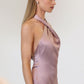 Astee T2005 Fitted Sleek Twisted Halter Top Satin Mermaid Gown