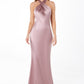 Astee T2005 Fitted Sleek Twisted Halter Top Satin Mermaid Gown
