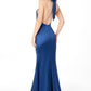 Astee T2005 Fitted Sleek Twisted Halter Top Satin Mermaid Gown