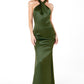 Astee T2005 Fitted Sleek Twisted Halter Top Satin Mermaid Gown