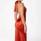 Astee T2005 Fitted Sleek Twisted Halter Top Satin Mermaid Gown