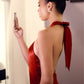 Astee T2005 Fitted Sleek Twisted Halter Top Satin Mermaid Gown