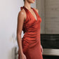 Astee T2005 Fitted Sleek Twisted Halter Top Satin Mermaid Gown