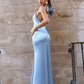 Astee T2005 Fitted Sleek Twisted Halter Top Satin Mermaid Gown