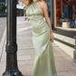 Astee T2005 Fitted Sleek Twisted Halter Top Satin Mermaid Gown