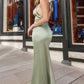Astee T2005 Fitted Sleek Twisted Halter Top Satin Mermaid Gown