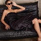 Astee T2006 Tea Length Satin Dress Cut Out Cowl-Like Back