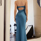 Astee T2006 Tea Length Satin Dress Cut Out Cowl-Like Back