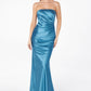 Astee T2006 Tea Length Satin Dress Cut Out Cowl-Like Back