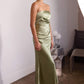 Astee T2006 Tea Length Satin Dress Cut Out Cowl-Like Back
