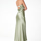 Astee T2006 Tea Length Satin Dress Cut Out Cowl-Like Back